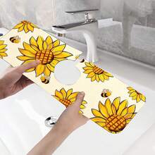 1pc Autumn Floral Pattern Rubber Faucet Splash Guard, Bathroom Faucet Splash Pad, Mud Guard, Moisture-Proof Anti-Slip Faucet Pad, Kitchen Countertop Accessory. Protect Your Kitchen Countertop. - Multicolor - View 10