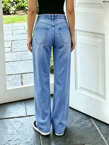 Tween Girl's (Big) Denim Jeans, Retro Vintage Washed Versatile Wide Leg H Outdoor Jeans - Light Wash - View 4