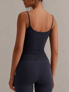 XLLAIS Sexy Backless Women Camisole, Elastic Casual Spaghetti Strap Tank Top, Summer - Dark Grey - View 4