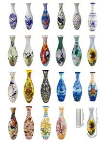 9Pcs/1 Set 3D Puzzle Vase Inner Liner Set, Decorative Hydroponic Plastic Flower Vase With Ocean Jellyfish Floral Pattern, Desktop Ornament For Home, Living Room, Office, Dining Table, Gift For Adult Women - Multicolor - View 2
