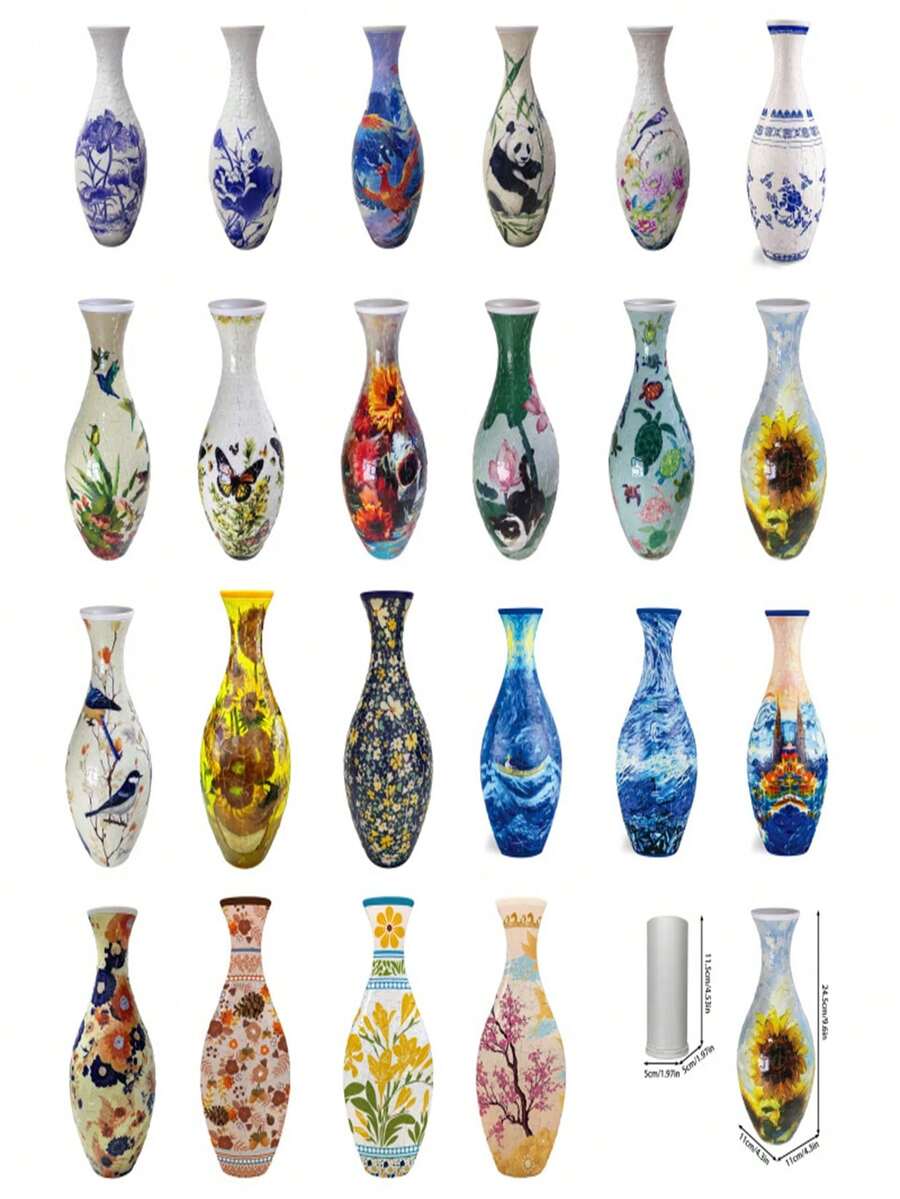 9Pcs/1 Set 3D Puzzle Vase Inner Liner Set, Decorative Hydroponic Plastic Flower Vase With Ocean Jellyfish Floral Pattern, Desktop Ornament For Home, Living Room, Office, Dining Table, Gift For Adult Women