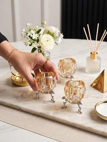 Candle Holder/Candelabra, Transparent Crystal Diamond Candle Holder Set With Polished Metal Base, Suitable For Home, Office And Party Decoration, Practical Round Display Base, Romantic Wedding Home Decor, Decorative Tabletop Accessory, Gift - Stylish Rose Design - View 14