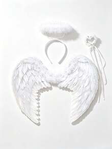 3pcs Christmas Angel Feather Wings Headband And Fairy Wand Set, Winter Gift Party Photography Atmosphere Cosplay Costume Props, Halloween Women's Cosplay Performance Props - White - View 10