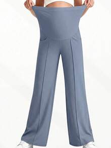1 Stück Damen Umstands-Hose, mit Taschen, elastischer Bund, der den Bauch nicht einschnürt, doppelte Taschen praktisch zum Tragen von Gegenständen - Graublau - Übersicht 3