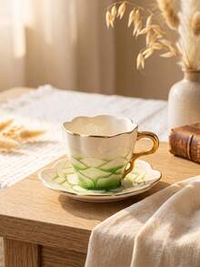 DearDali 2pcs (1cup+1saucer) 80ML Gradient Gold Rim Petal Ceramic Cup And Saucer Set, French Style Teacup, Luxury Porcelain Cup, Exquisite Lace Tableware, Arabic Coffee Cup, Suitable For Coffee Or Tea, Fun Gift Cup For Friends - Multicolor - View 2