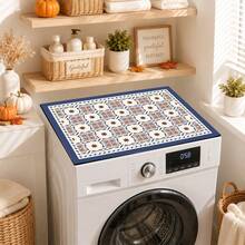 Luckybutterfly 1PC Vintage Moroccan Tile Washing Machine Top Mat, Non‑Slip Waterproof Washer Dryer Counter Protector Drain Pad, Mediterranean Laundry Room Decor - Multicolor - View 7
