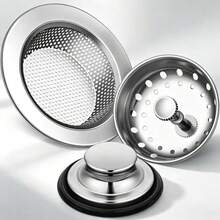 1 Set Gold/Black/Silver Kitchen Sink Drain Filter Strainer Set, Plated Sink Filter Basket With Push-Down Drain Plug, Anti-Clogging Sink Drain Cover, Suitable For Kitchen Sink, Random Color And Style - Multicolor - View 3