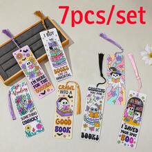 7-Piece Creative Skeleton Ghost Themed Bookmark Set, Cute Halloween Style Acrylic Bookmark Set With Tassel Hanging Rope, Suitable For Students, Book Lovers, Adults, Reading Notes, Halloween Party Decorations, Book Collections, Decorative Items. - Color - View 11