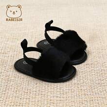 RABEISIR Infant Sandals, Infant Girls' Plush Slippers, Simple Home Shoes, Spring/Autumn - Black - View 9