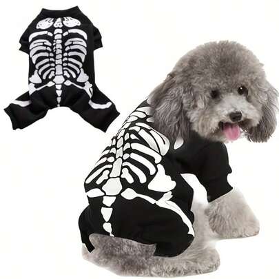 Kostum Kerangka Hewan Peliharaan Anjing & Kucing Halloween, Pakaian Hewan Peliharaan untuk Bermain Peran di Pesta Halloween, Aksesoris Berdandan untuk Anjing & Kucing
