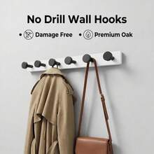 Wall-Mounted Coat Hooks For Storage; One Row Of Hooks; White. ;Rustic Large Coat Rack Wall Mount-9.8-15.9'' Long Coat Rack For Wall, Wood Coat Rack Hook, Farmhouse Coat Hanger Wall Mount For Hanging Jacket Coat - White Wooden Board and Black Hooks - View 2