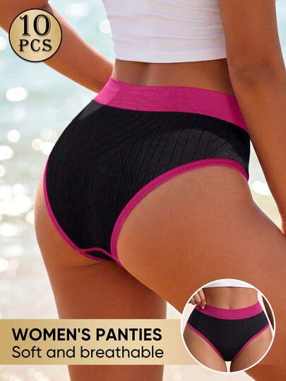 MEIYATING 10pcs Women's Seamless Low Waist No-Trace Fashion Colorblock Comfortable Fit Grey Panties