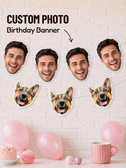1-21pcs Customized Photo Face Silhouette Banner, Personalized Funny Face Paper Garland, Handmade Portrait Decoration, Perfect Gift For Father, Mother, Friend, Bride, Groom, Suitable For Birthday, Wedding, Christmas, Halloween, Family Gathering Wall Decor