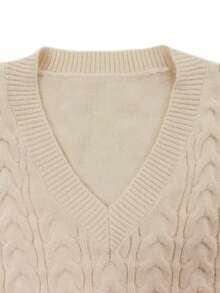 Women's Solid Color V-Neck Casual Daily Knit Dress Fall - Apricot - View 8