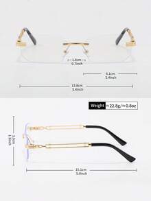 Fashion Rimless Square Glasses, Gold Metal Detail Clear Lens, Daily Outfit Decorative Eyewear - Clear - View 3