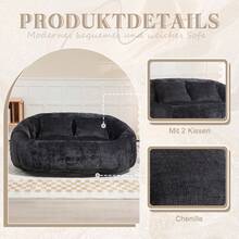 Bean Bag Sofa - Beige Chenille, Comfortable Accent Chair For Home And Outdoor Use - 黑色 - 查看 3