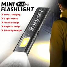 1pc Multi-Function LED Flashlight, 8 Lighting Modes, Side Light, Magnetic Back, Type-C Charging, Daily Waterproof (IPX5), Suitable For Outdoor Camping, Night Fishing, Repair Work, Etc. - Multicolor - View 1
