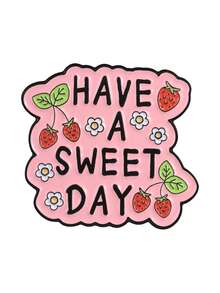 Strawberry Floral Positive Quote Enamel Pin, Sweet Irregular Cartoon Brooch - Pink - View 9