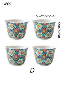 Bohemian Floral Ceramic Tea Cups, 4/8 PCS Porcelain Small Teacups, Vintage Drinkware For Ramadan, Eid Al‑Fitr, Home Party Daily Use - Multicolor - View 14