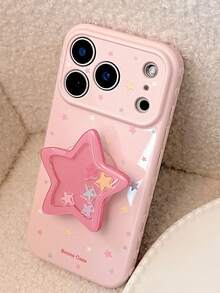 1pc Papaya Pink Bright Star + Pastel Star Shaker Stand Apple Phone Case Compatible With 11-17pm - Pink - View 2