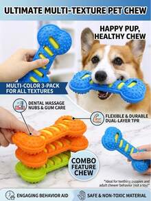 Durable Squeaky Rubber Bone Chew Toy For Dogs, Teeth Cleaning Toy For Small, Medium And Large Dogs, Boredom Relief Pet Toy - Multicolor - View 3