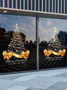1pc Gold Christmas Tree Sticker DIY Merry Christmas Sticker Window Glass Door Static Cling, Window Decal, Glass Decoration, Holiday Pattern, Modern Style, Easy To Apply Without Glue, Seasonal Sticker, Holiday Gift, Holiday Shopper - Multicolor - View 10