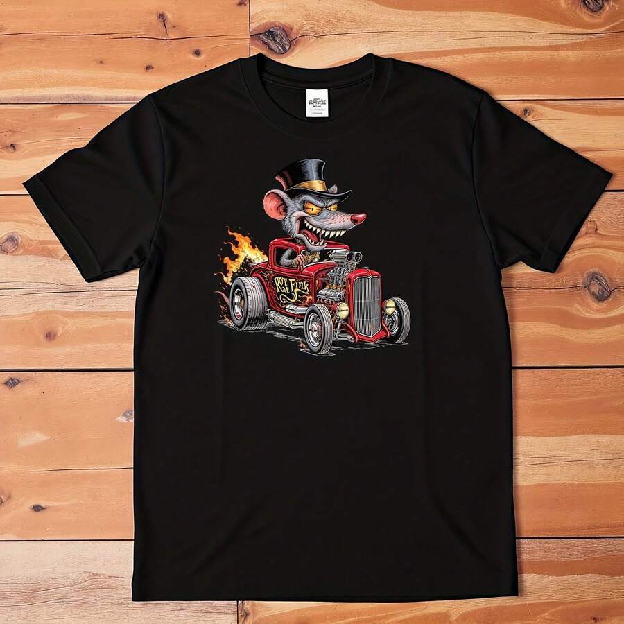Rat Fink Hot Rod Graphic T-Shirt White Tee Vintage Car Cartoon Art Uni - 款式 - 查看 1