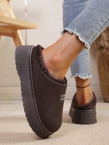 Women Warm Winter Platform Slip On Mules Fleece Lined Soft Suede Anti Slip Daily Outdoor Casual Clogs - Coffee Brown - View 6