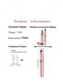AXH. Women's Electric Eyebrow Trimmer, Eyebrow Shaping Pen, Facial Hair Remover, Automatic Eyebrow Razor, Pocket Knife - Rose Gold - View 5
