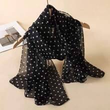 1pc Spring/Summer Casual Printed Versatile Modest Hijab Simple Soft Breathable Chiffon Hijab Scarf - #136 Black Polka Dots - View 4