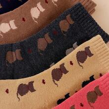 CT TAPESOCKS 5 Pairs Autumn/Winter Women's Cute Cartoon Cat Pattern Printed Versatile Soft And Comfortable Mid Tube Woolen Loop Socks - 5 Pairs Of Mixed Colors - View 4