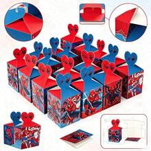 1set/12pcs Hero Style Heart-Shaped Premium Paper Candy Gift Boxes, Foldable Decorative Gift Boxes, Square Paper Gift Boxes For Snack And Candy Packaging, Ideal For Birthday Celebrations, Theme Home Parties, Indoor Gatherings, Costume Theme Events, Table Centerpiece Decoration, Giveaways And Holiday Party Atmosphere Decor - Multicolor - View 1