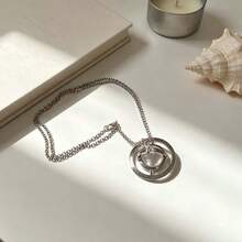 1pc Exquisite Round Necklace Light Luxury And Versatile Pendant, Suitable For Wearing On Multiple Occasions Surprise Gifts For Family And Friends - Multicolor - View 3