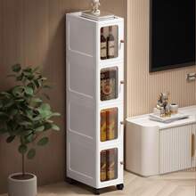 Multifunctional Stackable Rolling Storage Cabinet With Transparent Doors, Pantry Organizer, Kitchen Bathroom Shelf, Modular Stackable Rack For Kitchen, Bedroom, Bathroom, Pantry, Narrow Space Storage, 3/4/5/6 Tiers - View 12