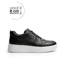 Alto Calçados Saturno Tênis Casual Em Couro Que Aumenta até 8cm - Preto - Visão 1