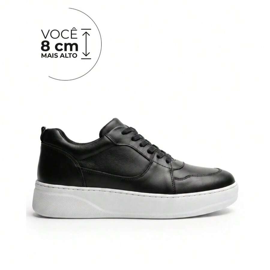 Alto Calçados Saturno Tênis Casual Em Couro Que Aumenta até 8cm - Preto - Visão 1