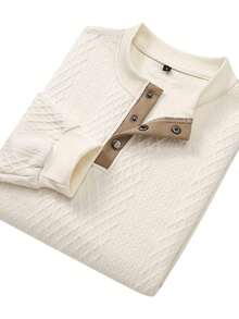 Men's Old Money Business Style Textured Fabric Long Sleeve Sweatshirt, Spring/Autumn - Light Yellow - View 9