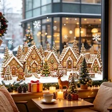 1/2/3pcs Christmas Winter Village Window Stickers, Static Glass Film Snow House Pine Tree Decals, Home Window Decoration, Removable Christmas Holiday Party Decor - Multicolor - View 2