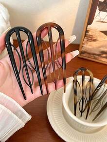 5/3/2/1pcs French U-Shaped Hair Clips Vintage Acetate Hair Accessories For Women Daily Wear Random Color - Multicolor - View 3