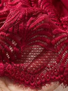 Conjunto de 2 Peças Feminino Pijama de Renda Transparente Vermelho Vinho com Alças Finas e Calcinha, Roupa de Dormir, Pijama de Halloween - Vinho - Visão 7