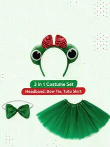 4pcs Or 3pcs Green Cute Costume Set, Includes 3D Headband, Belt And Tail Mesh Chiffon Skirt, Suitable For Birthday Party, Stage Performance And Other Occasions, Halloween - Multicolor - View 8