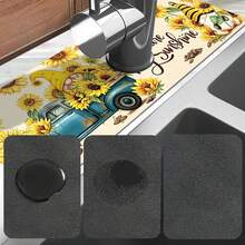 1pc Thanksgiving Floral Pattern Rubber Faucet Splash Guard, Bathroom Faucet Splash Pad, Mud Guard, Moisture-Proof Anti-Slip Faucet Pad, Kitchen Countertop Accessory. Protect Your Kitchen Countertop. - Multicolor - View 9