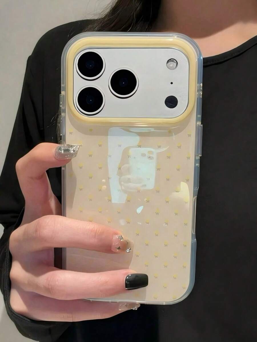 可愛粉色波點圖案亮面果凍手機殼，適用於 iPhone 17 Pro Max 16 Pro Max 17 16 15 14 13 12 Pro Max 11，可愛防震軟背蓋 - 黃色 - 查看 1