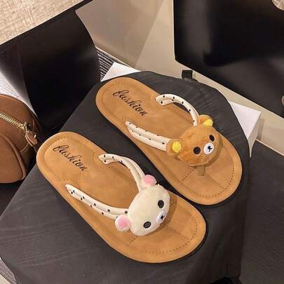 Rilakkuma 100 buc. papuci flip-flop damă de vară, drăguți, relaxați, cu ursușor și poisoni, versatili pentru exterior, noi, cu talpă plată antiderapantă