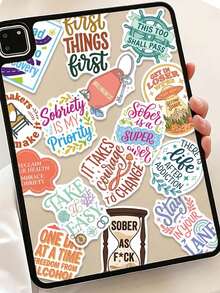50pcs Sobriety Motivational Graffiti Stickers, Recovery Affirmation Quotes Aesthetic Stickers For Laptop, Journal, Notebook, Guitar, Skateboard, DIY Gift - Multicolor - View 8