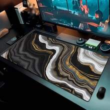 Luckybutterfly 1PC Black Gold Marble Large Mouse Pad, Luxury Agate Swirl Pattern Non‑Slip Extended Desk Mat For Gaming Office Keyboard - Black and White - View 3