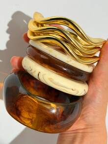 7件組優雅復古奢華時尚獨特設計百搭琥珀象牙金樹脂手鍊套組，適合女性日常配戴、度假與派對 - 彩色 - 查看 2