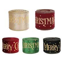 Christmas Gold Foil Letter Velvet Ribbon, Edge-Locked Woven Tape, Gift Wrapping Bow Handmade Decorative Satin Ribbon, Suitable For Gift Wrapping, Floral Decoration, Christmas Tree Decoration, Party Home Decor, Holiday Baking Packaging, Outer Packaging Binding Decoration, Etc. - Multiple Styles - View 3