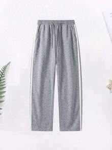 American Street Style Side Stripe Sweatpants, Straight Leg Draped Casual Pants For Men, Versatile Grey Sports Long Pants For Daily Commute/Sports - Light Grey - View 8