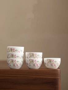1pc/2pcs Hand-Painted Pastel Plum Blossom Porcelain Tea Cup, Kung Fu Tea Set Tasting Cup, Home & Office Host Cup, Small Tea Cup - White - View 9